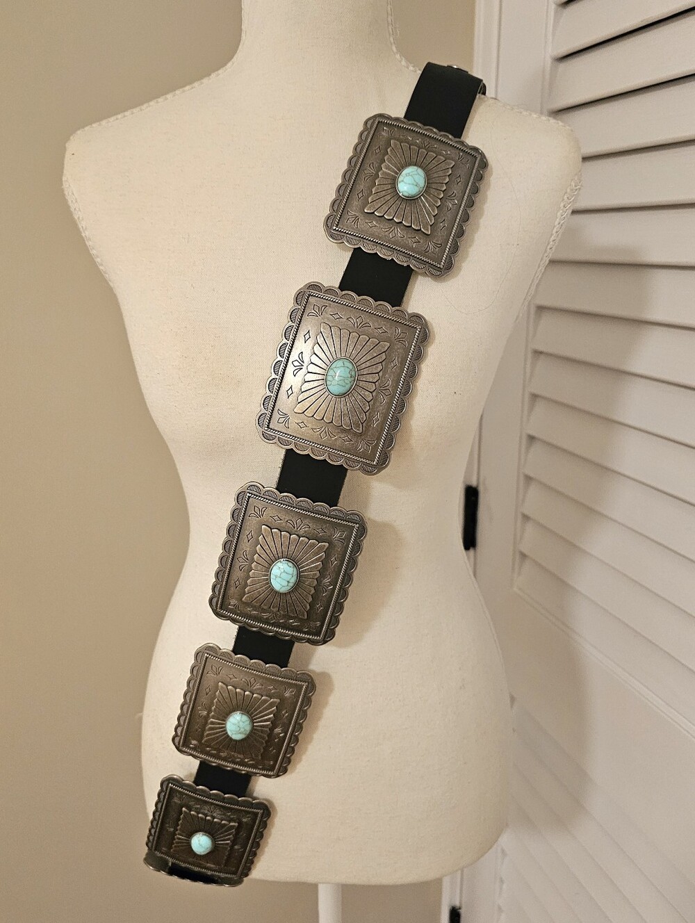 🤎 Vintage Handmade Concho Belt | Black Leather Western Boho Statement Belt
